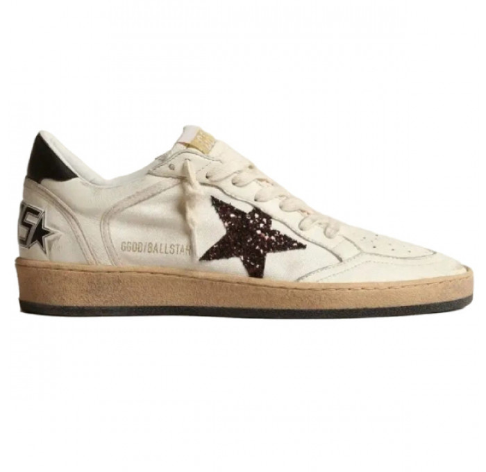 Кеды Golden Goose Ball-Star Chicory-Coffee Glitter Star And Black Leather Heel Tab