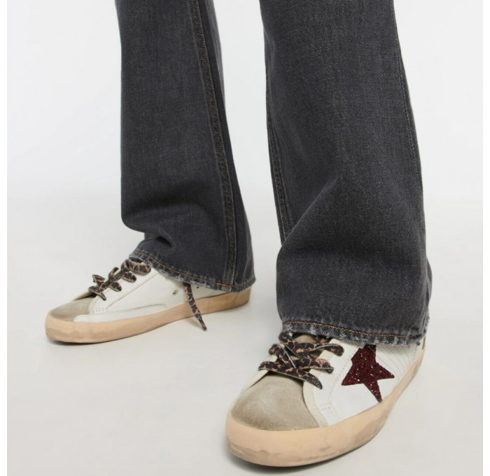 Кеды Golden Goose Super-Star Burgundy Glitter Star And Silver Heel Tab