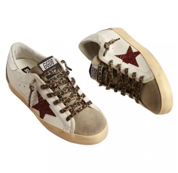 Кеды Golden Goose Super-Star Burgundy Glitter Star And Silver Heel Tab