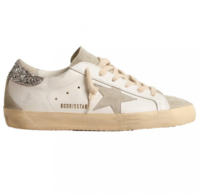 Кеды Golden Goose Super-Star With Gray And Silver Glitter Heel Tab