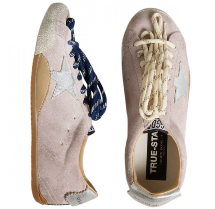 Кеды Golden Goose Womens True-Star In Pastel Pink Suede With Silver Star And Heel Tab