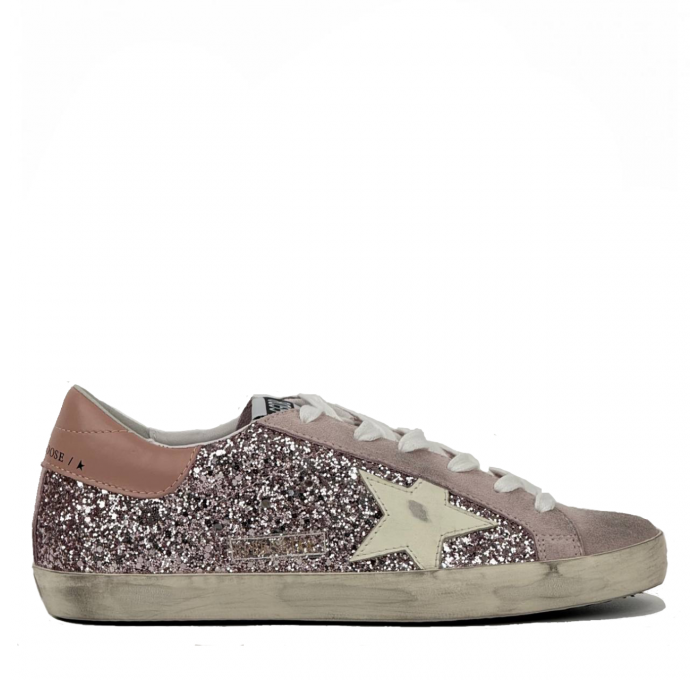 Кеды Golden Goose Super-Star In Silver Glitter With Leather Star And Heel Tab