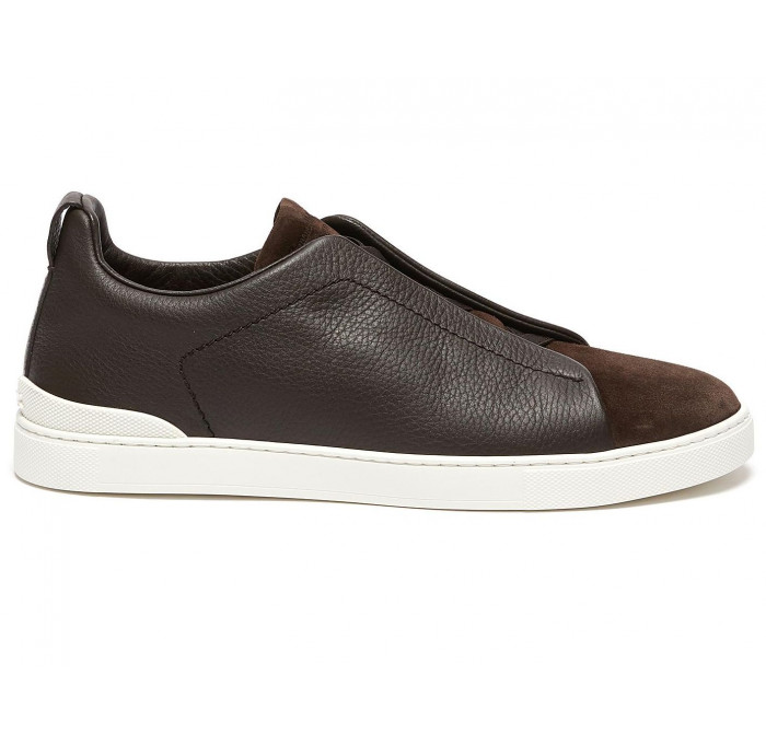 Кроссовки Zegna Triple Stitch Leather And Suede Brown