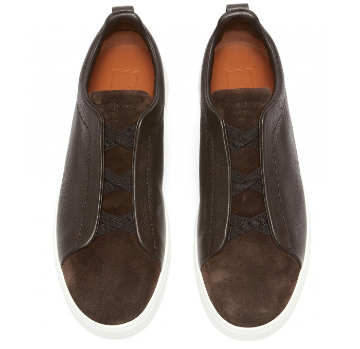 Кроссовки Zegna Triple Stitch Leather And Suede Brown